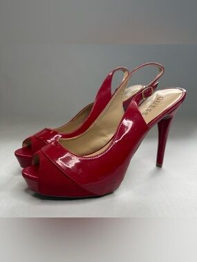 DEFECT Guess Peep-Toe Sling-Back Pumps Red Size 9.5M